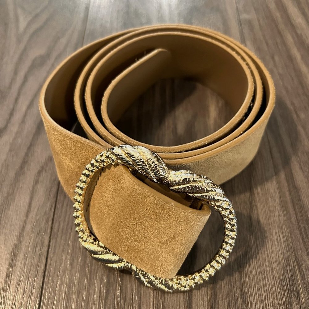 Sezane Tan Suede Artemis Belt with Gold Buckle